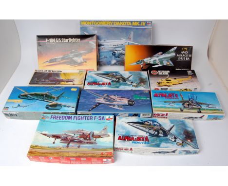 11 assorted 1/72nd scale plastic aircraft kits by ESCI, Hasegawa, Airfix, Frog and others, all appear as issued and un-made, 