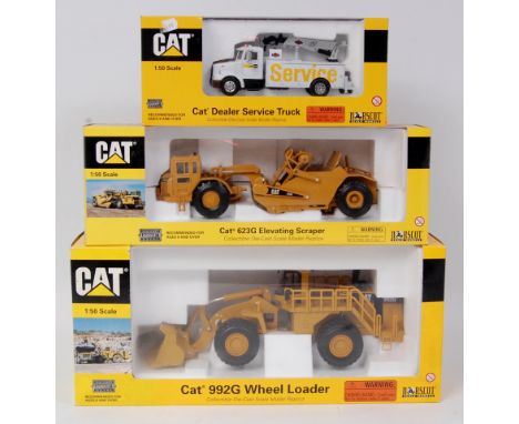 Norscot 1/50th scale CAT Construction diecast group, 3 boxed as issued examples to include CAT 6236 Self Elevating scraper, C