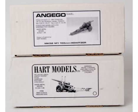 Hart Models and Angeco 1/48th scale white metal Military field gun group, 2 boxed factory finished examples, to include a MK5