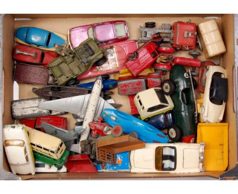 Mixed playworn diecast and plastic vehicles by Corgi Toys, Dinky Toys, Spot-On and others, examples to include Spot On Ford Z