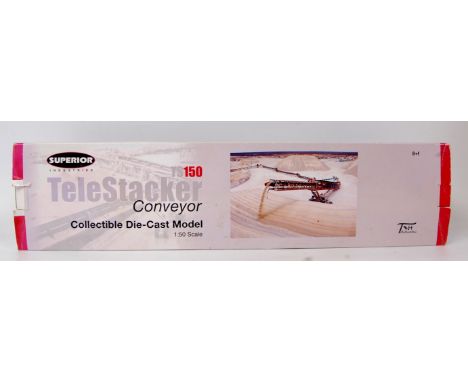 TWH Collectables 1/50th scale diecast model of a Superior Industries TS150 Telestacker Conveyor, finished in red/brown, in th
