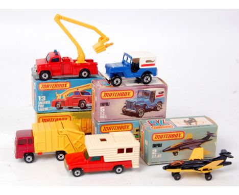 Matchbox Superfast Boxed Group, 5 examples to include No.2 S-2 Jet, black and yellow body, New K type box (M-BVG), No.5 US Ma