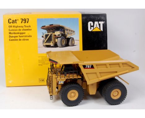 NZG, No.466 1/50th scale diecast model of a CAT 797 Off-Highway Truck, Yellow example, in the original polystyrene packed box