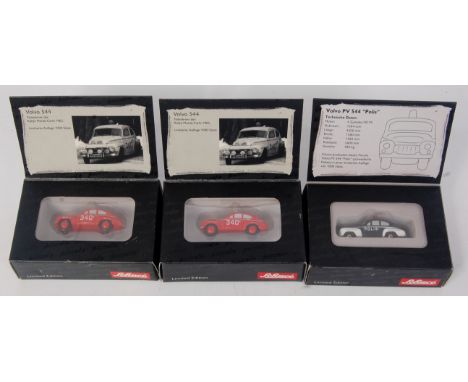 Schuco small scale Volvo 544 group, 3 boxed examples to include 2x Volvo 544 Monte Carlo Rally 1962, and a "Polis" Volvo PV 5