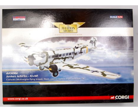 Corgi Aviation Archive 1/72nd scale diecast model AA36904 Junkers Ju52/3M, C-Schulen Multi Engine flying school, used on east