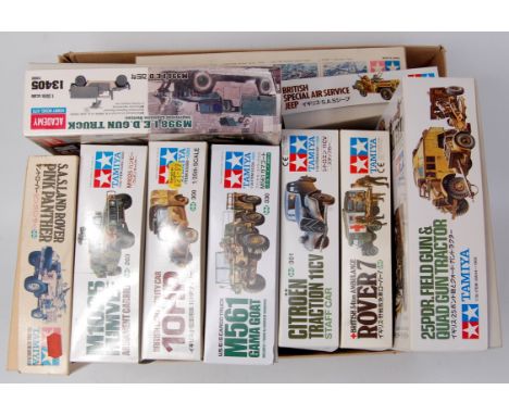 10 1/35th scale plastic Military Vehicle kits, mixed manufacturers to include Tamiya and Academy, all un-made, some examples 