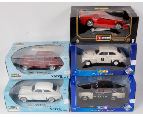 Burago and Revell 1/18th scale boxed diecast group, 5 boxed examples, all appear as issued to include Volvo PV 544, Volvo P12