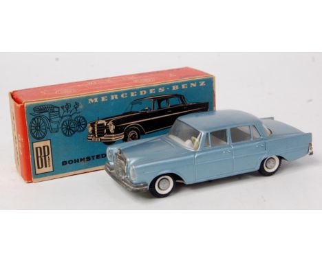 Tekno No.726 Mercedes 220 SE, metallic silver-blue body with light grey interior and cream steering wheel, base metal grille 