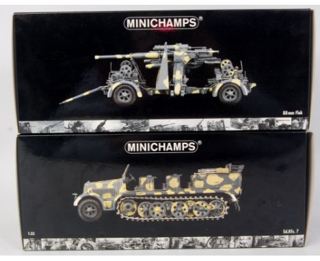 Minichamps Military Group to include, Minichamps Sd. Kfz. 7, 1:35th scale, dark grey and pale brown camouflage (VG-NM-BVG) an