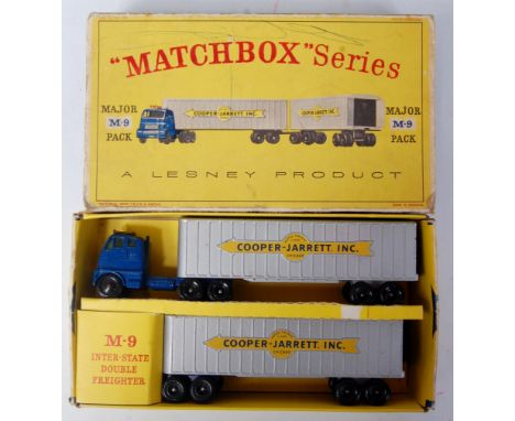 Matchbox, Major Pack M-9 Inter-State double freighter Cooper-Jarrett Inc, in blue on yellow arrow livery, blue cab and bogies