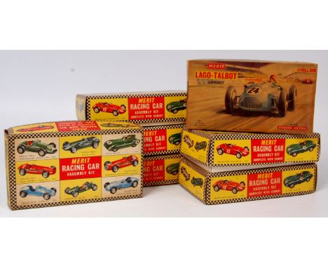 Merit 1/24th scale plastic kit group, 7 boxed examples, all racing cars, to include 1956 GP Maserati, 1956 Aston Martin DB3 S