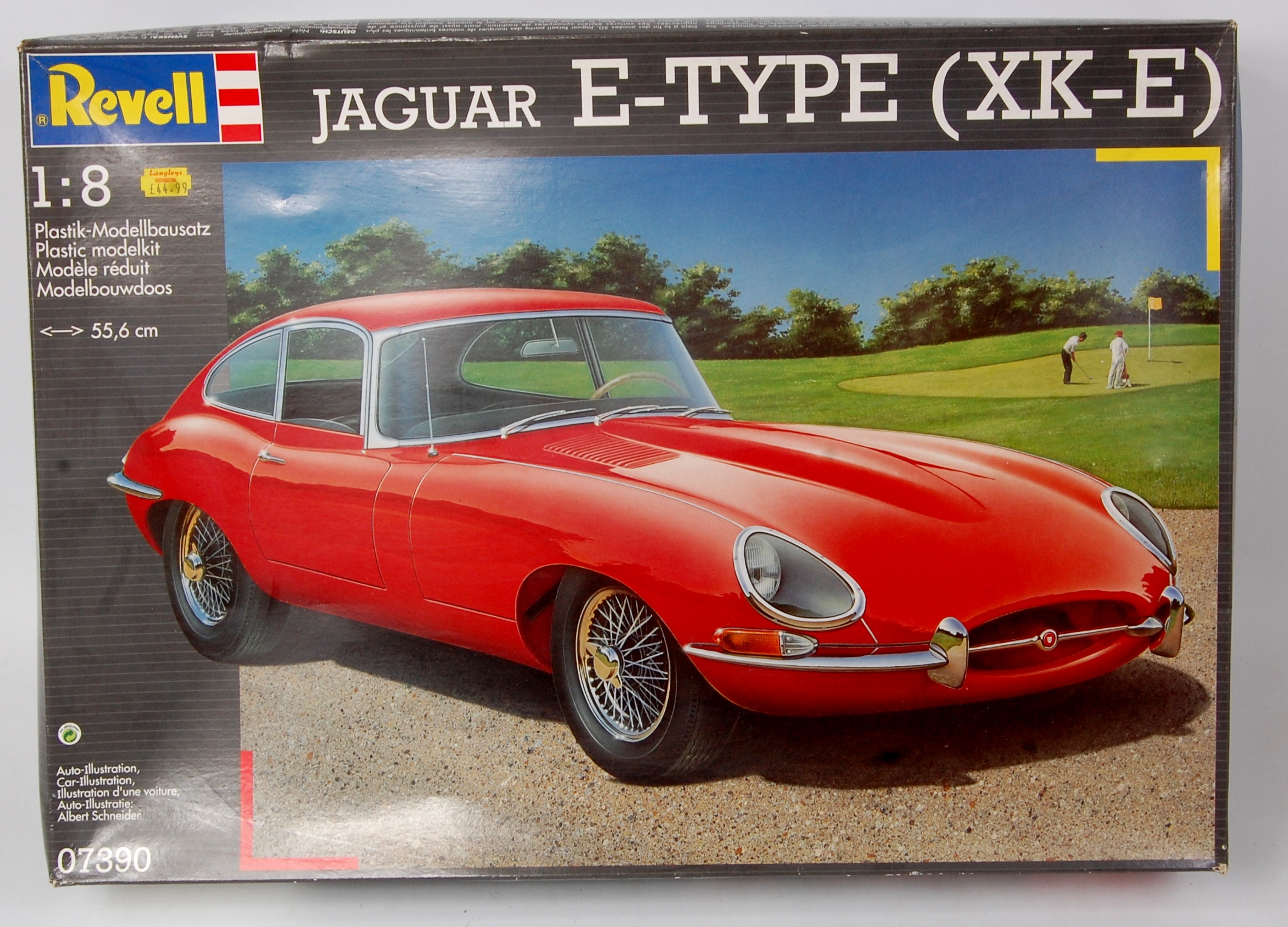Revell 1/8th scale plastic kit for a Jaguar E Type XKE, as issued example with extra purchased d