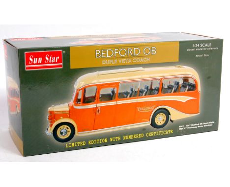 Sun Star 1/24th scale Bedford OB Coach "Yelloway", with certificate No.1481 of 3250 produced, 2 x mirrors in sealed bag, in t