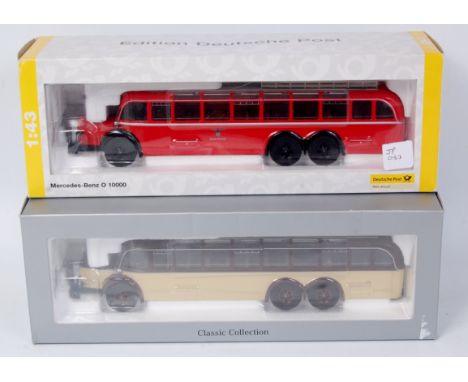 Premium Classixxs 1/43rd scale Mercedes Benz O 10000 public transport group, 2 examples to include Deutsche Post example fini