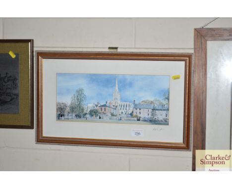 Pencil signed print of a village scene 