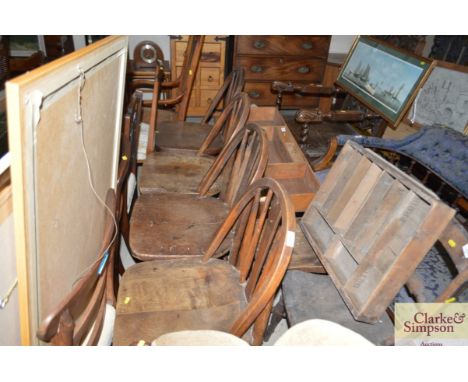 Four elm seated stick back kitchen dining chairs