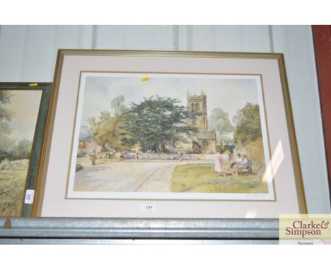 Sturgeon, pencil signed print of a village scene