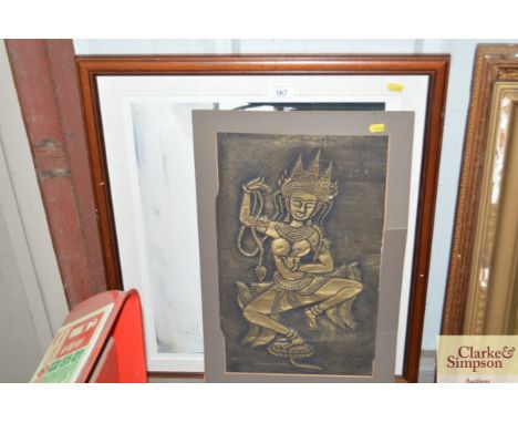 An Eastern print and a pencil signed photograph