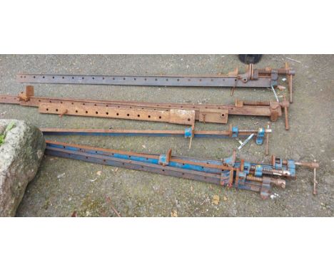 Nine vintage sash clamps