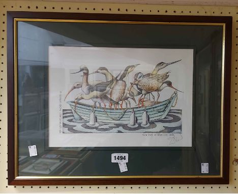Simon Drew: a framed signed coloured print entitled 'Waders of the Lost Ark'