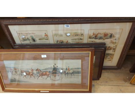 J.C. Dollman: a framed large format coloured hunting print with multiple images and text entitled 'The Fox O' One Tree Hill' 