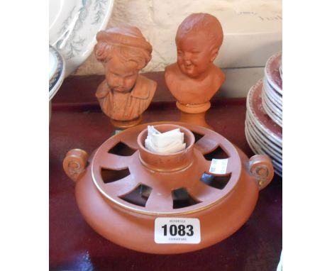 A Watcombe Torquay terracotta posy bowl centrepiece of classical form - sold with two Watcombe terracotta busts - various con