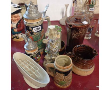 A quantity of assorted ceramic items including studio pottery jug, German steins, etc.