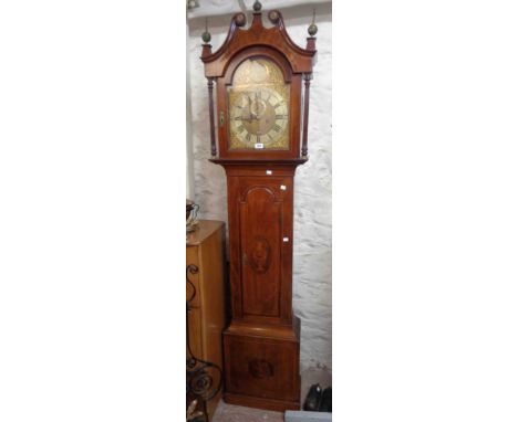 A 19th Century inlaid mahogany longcase clock, the 29cm brass and silvered dial with seconds dial and date aperture marked fo