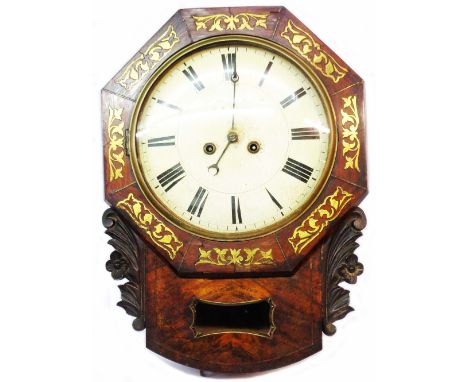 A late Regency brass inlaid rosewood cased drop-dial wall clock with dial marked for U. Bernhardt, Reich &amp; Co., 16 Lambet