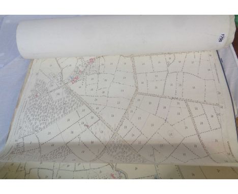 Twelve vintage unframed rolled Ordnance Survey maps of Devon, Dorset and Somerset, some hand coloured examples