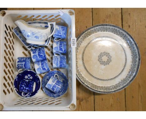 A crate containing a small quantity of ceramic items including Copeland Spode's Italian coffee cans, etc.