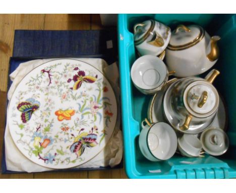 A crate containing a Japanese eggshell porcelain tea set with holophane bases - sold with a box containing two similar part t