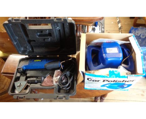A cased Challenge Xtreme Handy multi-tool and a car polisher