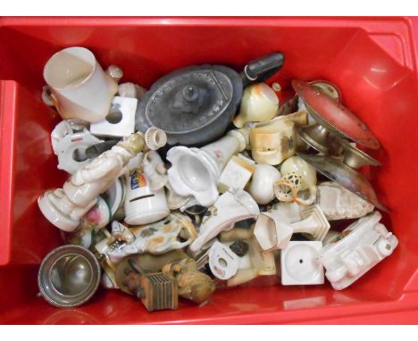 A crate containing a quantity of assorted ceramic and other collectable items including crested china, Hummel figure, silver 