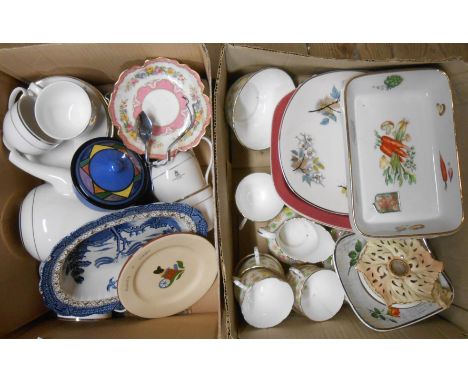 Two boxes containing a quantity of assorted ceramic items including Queen Elizibeth II Golden jubilee tea set, Locke Worceste