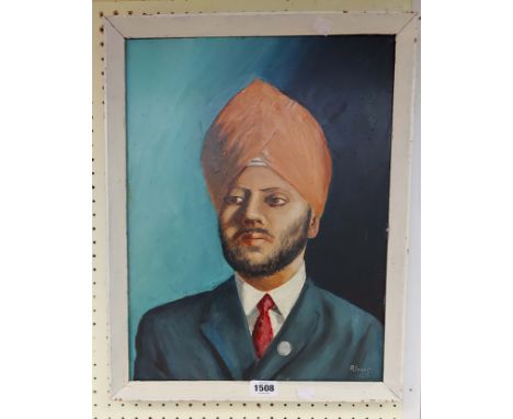 †R. Jones: an oil on board entitled 'A Sikh' - signed and with label verso