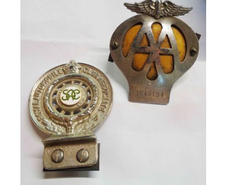 A vintage RAC car badge with central enamel boss for the Somerset automobile club - sold with an AA badge