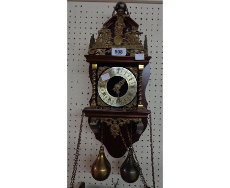 A 20th Century Zan Dam wall clock of typical design with twin weight driven bell striking movement - pendulum missing