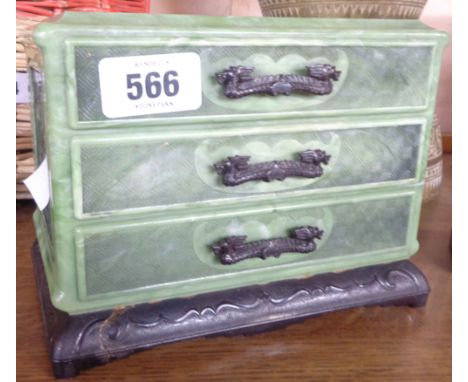 A small vintage coloured plastic chest of drawers, in the Chinese Jade style - a/f