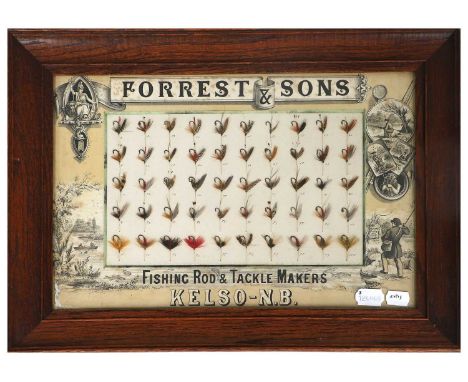An Oak Framed Display of 50  Vintage Sea Trout / Lake / Loch  Flies to gut, each fly has an individual number 51 - 100 and on