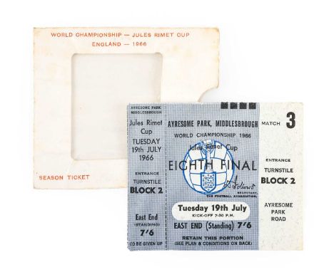 1966 World Cup Finals North Korea v Italy Tuesday 19th July Eighth Final ticket (East End, Standing) Ayresome Park Middlesbro