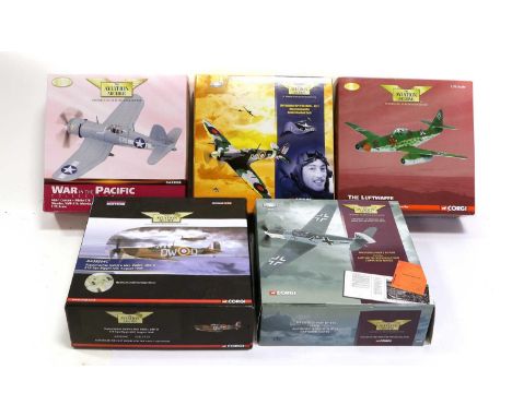 Corgi Aviation Archive 1:72 Scale WWII Group AA31907 Spitfire MkVb, AA35703 Me262, AA33008 F4U Corsair, 49205 Me109E and AA39