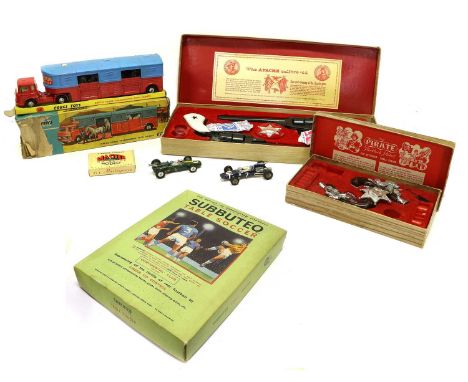 Subbuteo Set with various contents; BCM Company (Derby) The Apache .44 and The Pirate Flintlock Pistol cap guns (both pairs b
