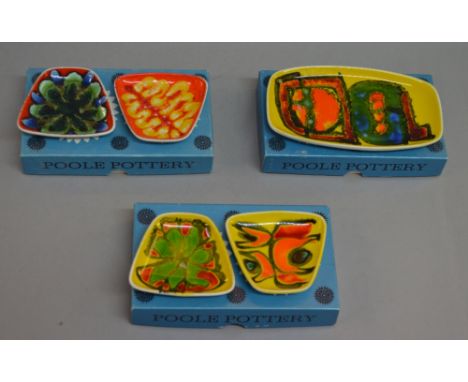 3 boxed sets of small Poole Pottery dishes (Delphis pattern).