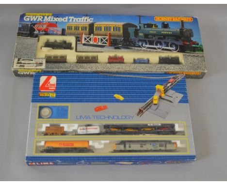 OO Gauge. Hornby & Lima train sets. Includes Lima Class 37 motorail set & Hornby GWR mixed traffic. Overall G in P/F boxes.