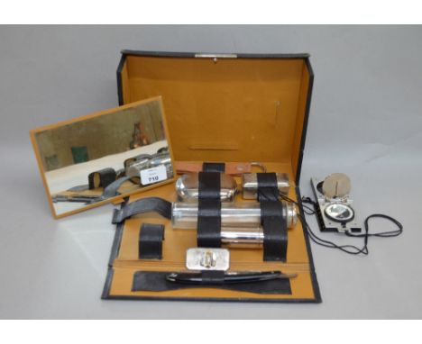 A cromed dresser set (incomplete together with a Pre-War German/Austrian orienteering compass marked 'D.R.P'