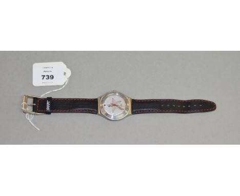 A Swatch 007 Irony watch (Octopussy). Stainless steel with leather strap.