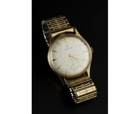 A GENTLEMAN'S WRISTWATCH BY CERTINA, the circular signed silvered dial with gilt Arabic numerals at 12, baton markers and sub