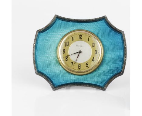 A SILVER AND TURQUOISE ENAMEL EASEL TIMEPIECE, of shaped outline, with circular gilt dial, by Williams Ltd, Birmingham 1923, 
