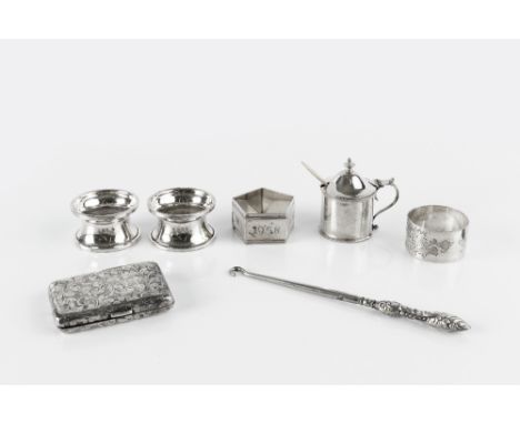 A SMALL COLLECTION OF SILVER, comprising a late Victorian cigarette case, engraved with scrolling foliage, Birmingham 1897, f